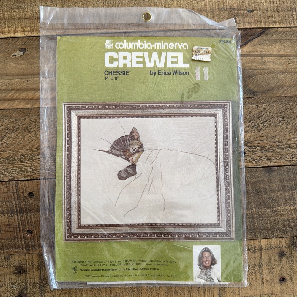 Vintage 1976 Kitten Crewel Kit 7644 Columbia Minerva Chessie Cat 1976 NOS